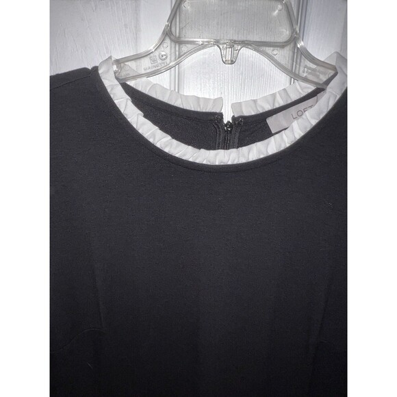 LOFT Black Dress Womens Sz 8 White Ruffle Collar Flowy Dark Romantic goth whimsy - Picture 2 of 10